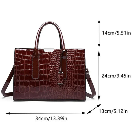 Crocodile Pattern Leather Tote Bag – Large Capacity Shoulder Handbag