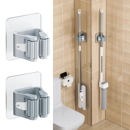 Wall-Mounted Suction Mop & Broom Storage Rack