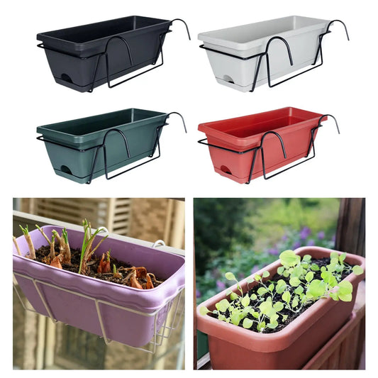 Hanging Flower Pot for Fence & Balcony – Flower Box with Drainage Hole and Removable Tray, 43x19x15 cm