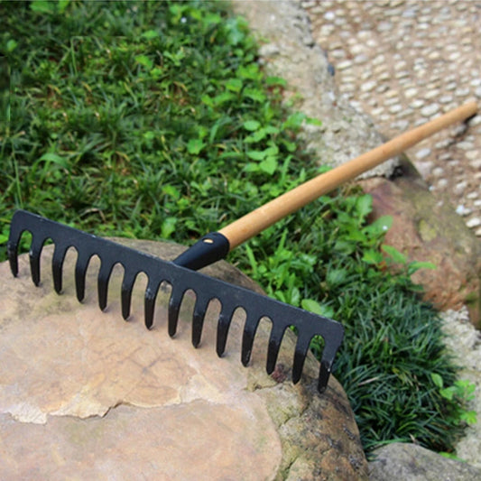 Farming Rake – 14-Tooth Stainless Steel Hay & Soil Rake | Deciduous, Pine, and Garden Agricultural Tools