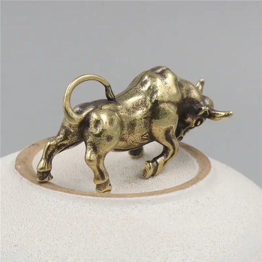 Vintage Brass Bull Keychain
