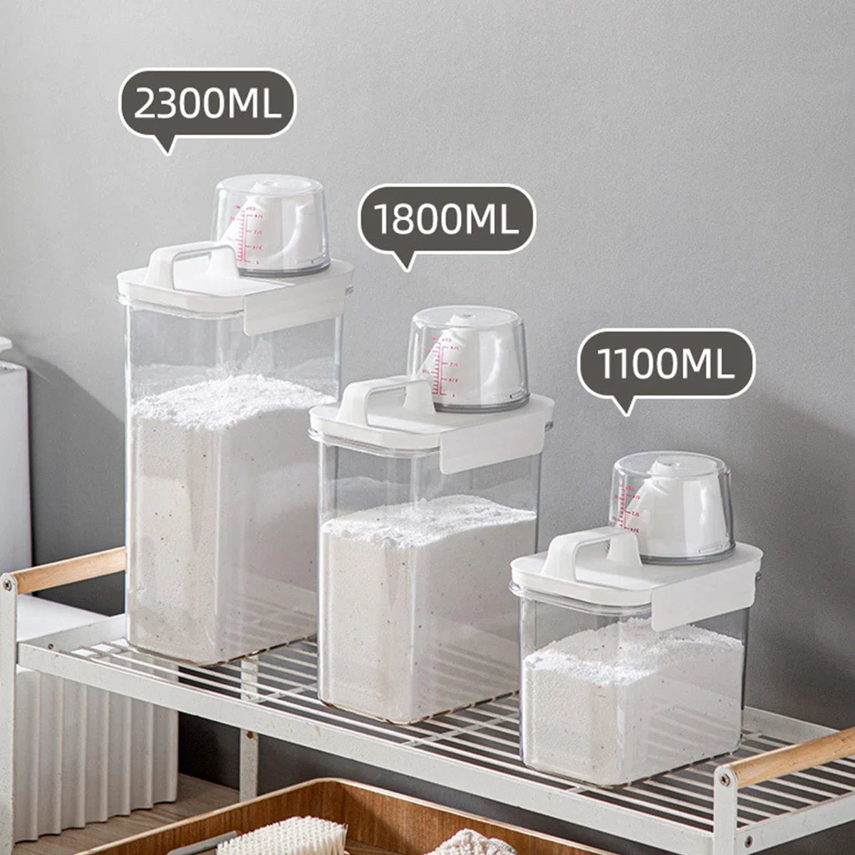 2300ml Airtight Laundry Detergent Storage Container – Clear Jar with Lid & Labels for Powder, Bleach, or Grains