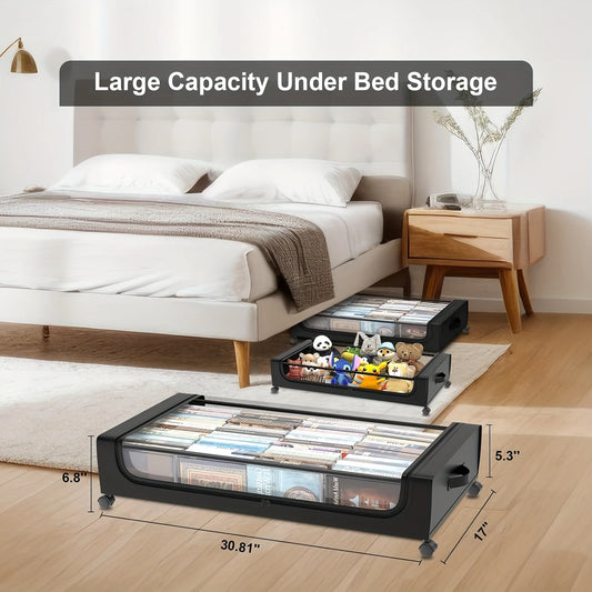 Underbed Storage Box with Wheels & Lid – Space-Saving Pull-Out Organizer