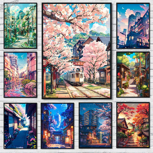 Japanese Street Sakura Canvas Poster