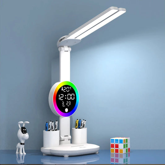 Rechargeable LED Desk Lamp with Clock & Fan