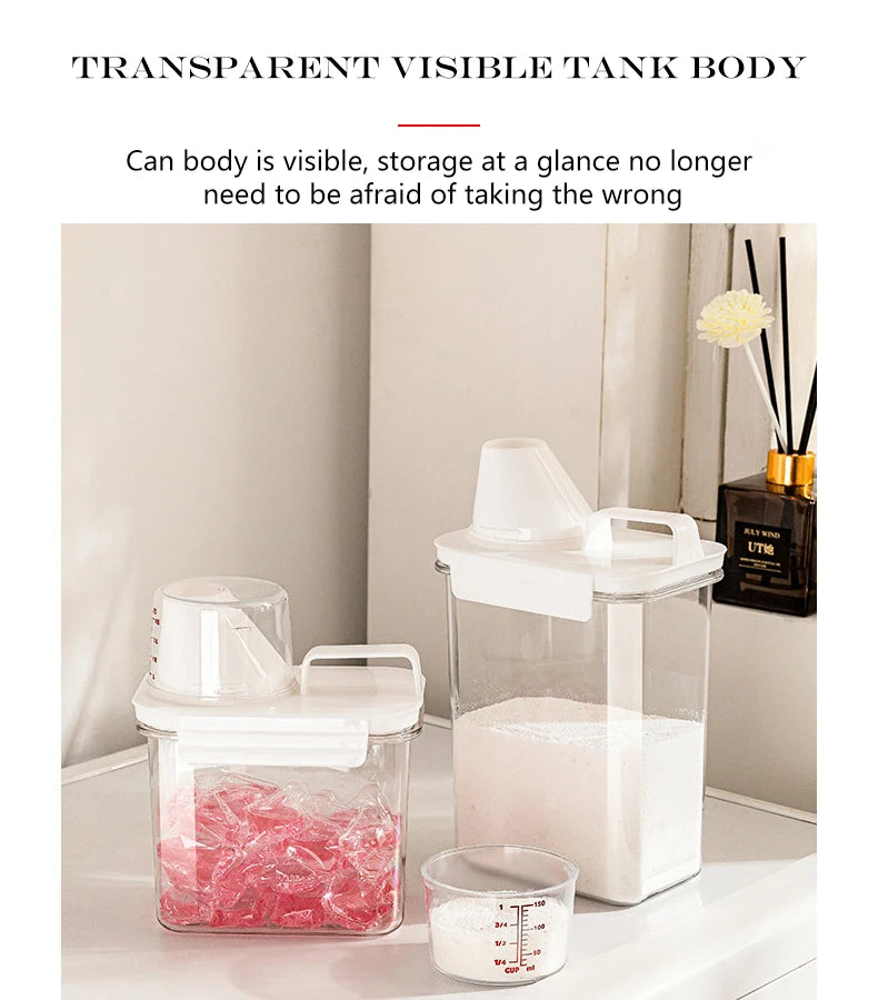 2300ml Airtight Laundry Detergent Storage Container – Clear Jar with Lid & Labels for Powder, Bleach, or Grains