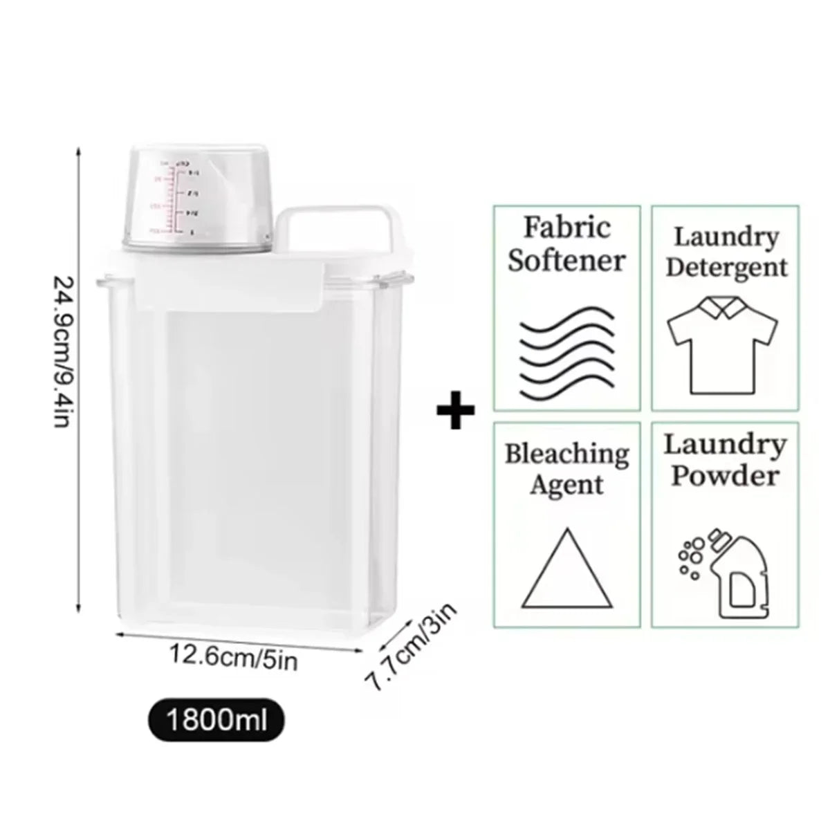 2300ml Airtight Laundry Detergent Storage Container – Clear Jar with Lid & Labels for Powder, Bleach, or Grains