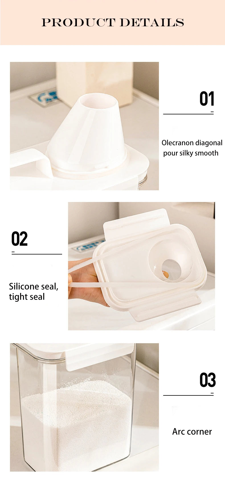 2300ml Airtight Laundry Detergent Storage Container – Clear Jar with Lid & Labels for Powder, Bleach, or Grains