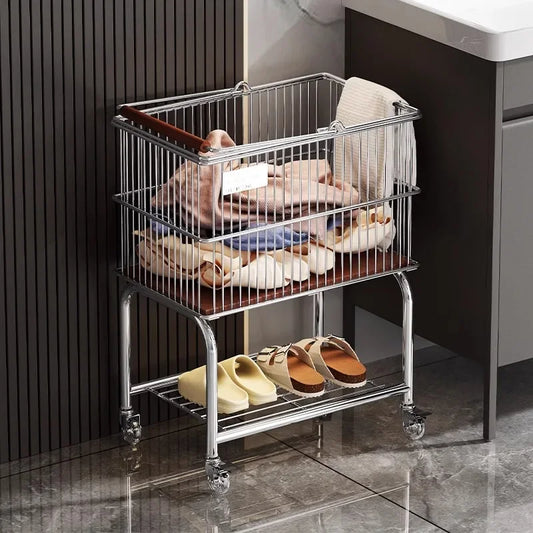 2-Tier Foldable Rolling Laundry Hamper with Wheels