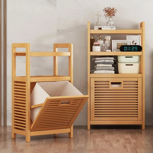 Bamboo Laundry Hamper with Tilt-Out Basket & Shelf