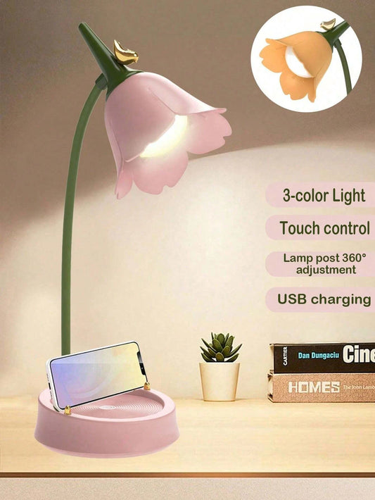 Pink Flower LED Desk Lamp – Adjustable Touch Night Light