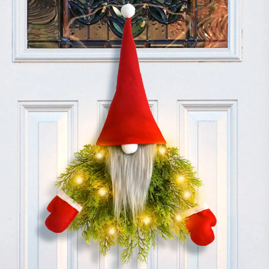 Christmas Gnome Wreath with LED Lights – Festive Door Decoration