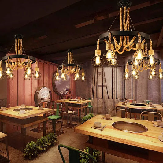 Industrial Rustic Rope Pendant Light