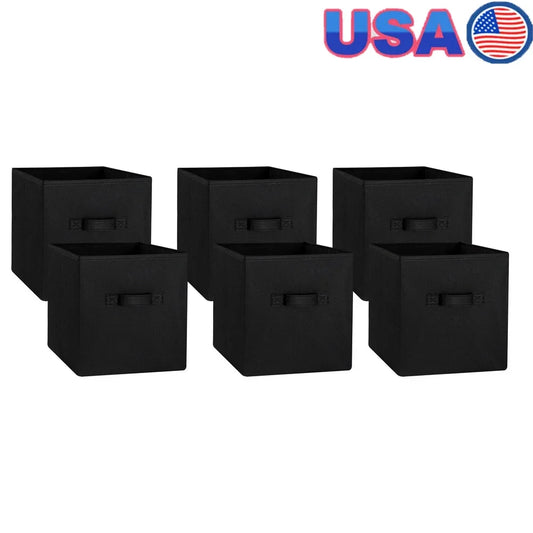 6-Pack Collapsible Cube Storage Bins – Fabric Organizer with Carry Handles for Home & Office