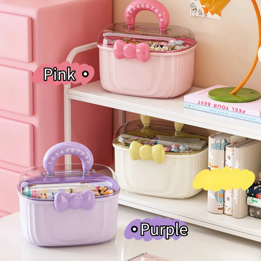 Portable Double Layer Clear PP Plastic Storage Box with Lid Compartmentalized Organizer for Kids Hair Accessories Desktop Box