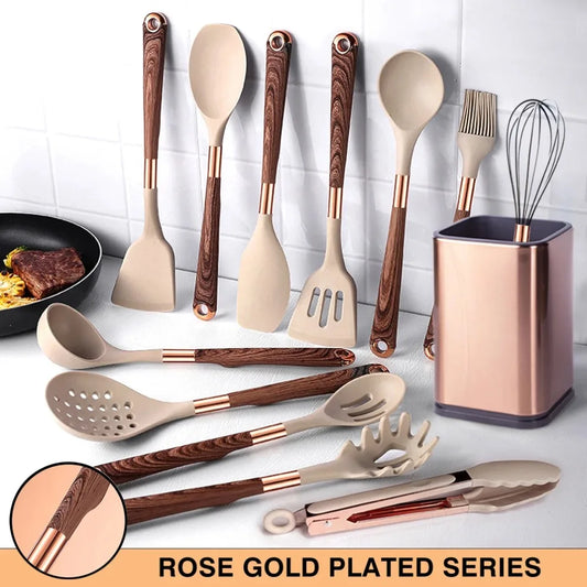 Gold Handle Silicone Cooking Utensil Set