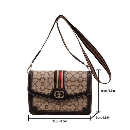 PU Leather Geometric Print Crossbody Bag – Adjustable Strap
