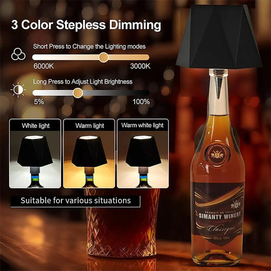 Wireless Bottle LED Table Lamp – Touch 3-Color Night Light