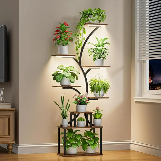8-Tier Indoor Plant Stand with Grow Light – Metal Plant Shelf
