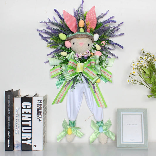 Easter Bunny Wreath with Lavender & Eggs – Spring Door Decoration