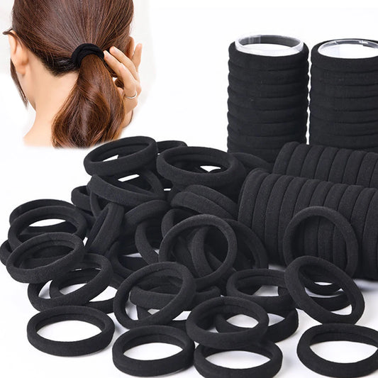 50/100pcs Black & White Elastic Hair Bands – High-Elasticity Rubber Hair Ties for Women