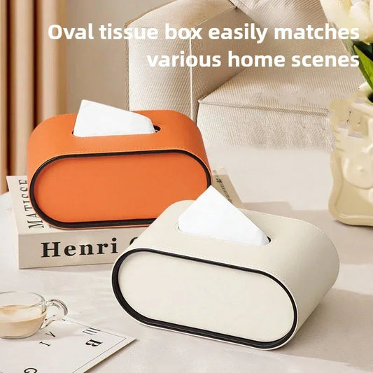 Luxury Oval Leather Tissue Box