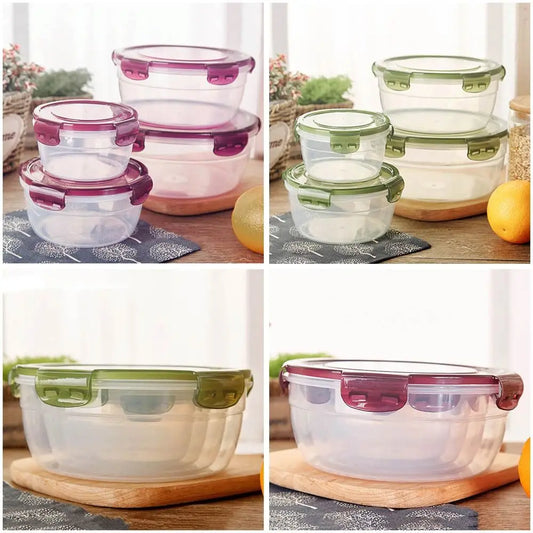 1/4pcs Round Plastic Storage Box with Lid – Stackable Transparent Sealed Lunch Containers, Microwave Safe