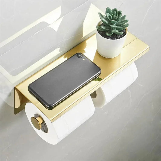 Gold Wall-Mounted Multifunctional Toilet Paper & Towel Holder