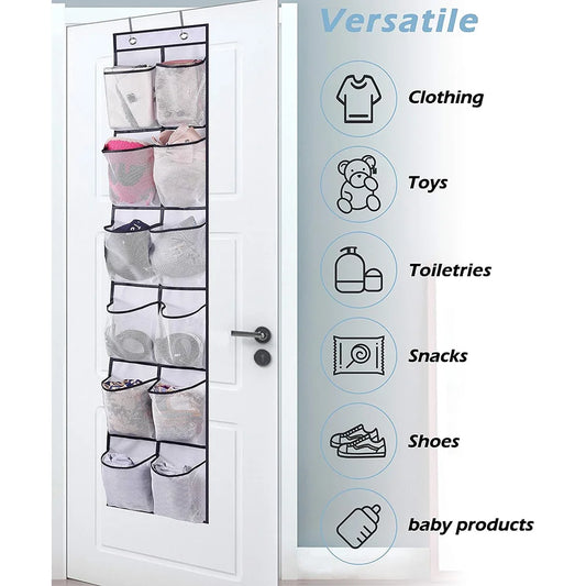 12-Pocket Over-the-Door Shoe Organizer – Transparent Mesh Storage with Hooks