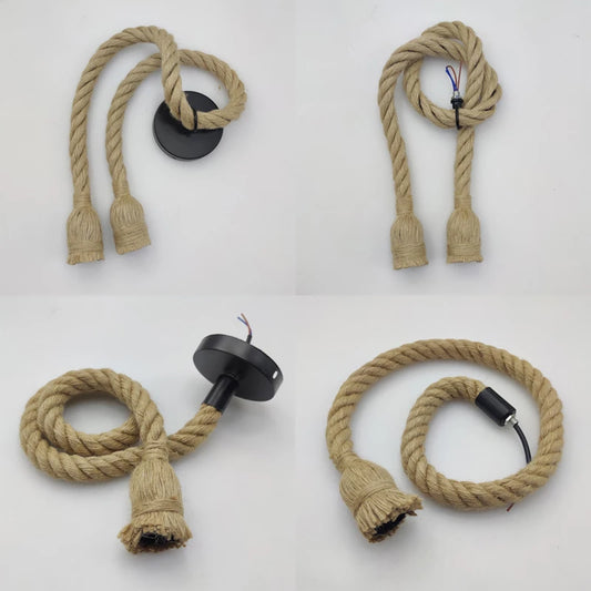 Vintage Industrial Hemp Rope Pendant Light