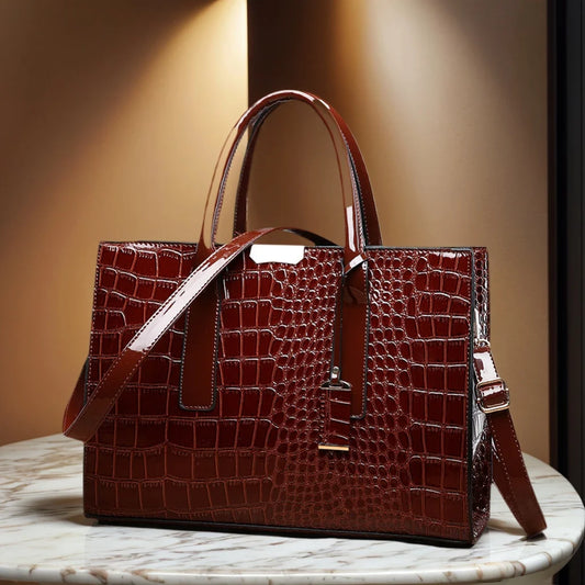 Crocodile Pattern Leather Tote Bag – Large Capacity Shoulder Handbag