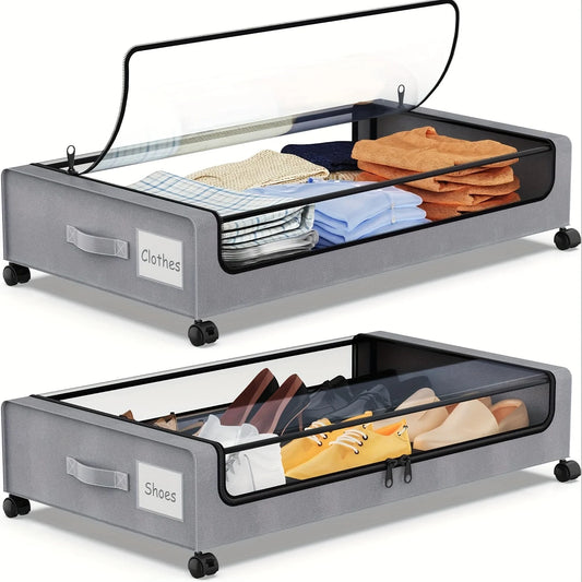 Underbed Storage Box with Wheels & Lid – Space-Saving Pull-Out Organizer