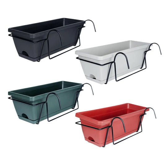 Hanging Flower Pot for Fence & Balcony – Flower Box with Drainage Hole and Removable Tray, 43x19x15 cm