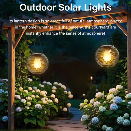 Outdoor Solar Iron Lantern – Waterproof LED Hanging Light