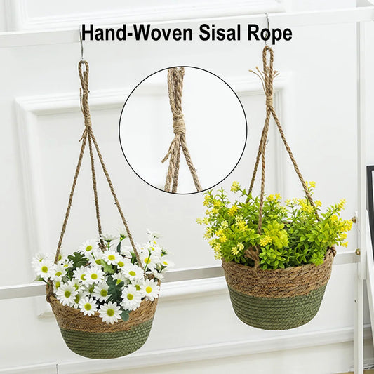 Macrame Hanging Planter Basket – Jute Rope Woven Flower Pot Holder