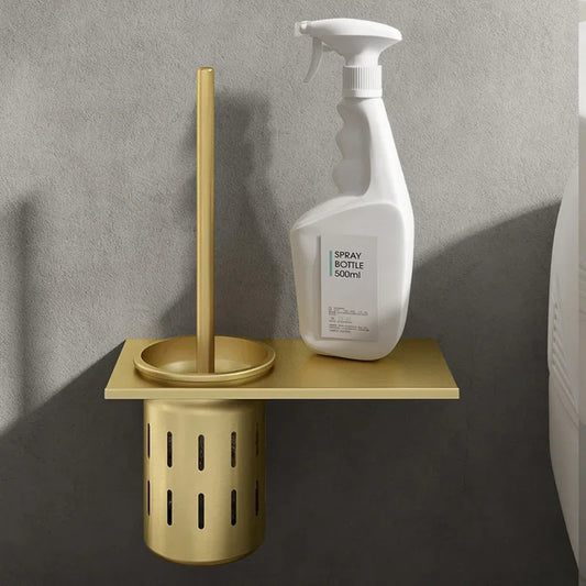 Wall-Mounted No-Drill Toilet Brush Set – Brushed Gold