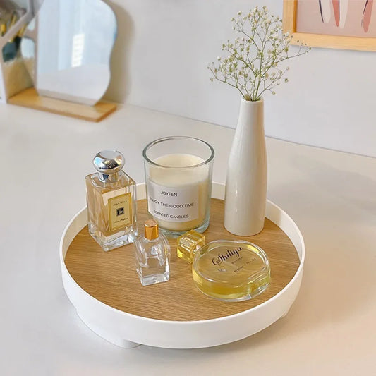 Nordic Wooden Round Storage Tray – Desktop Organizer