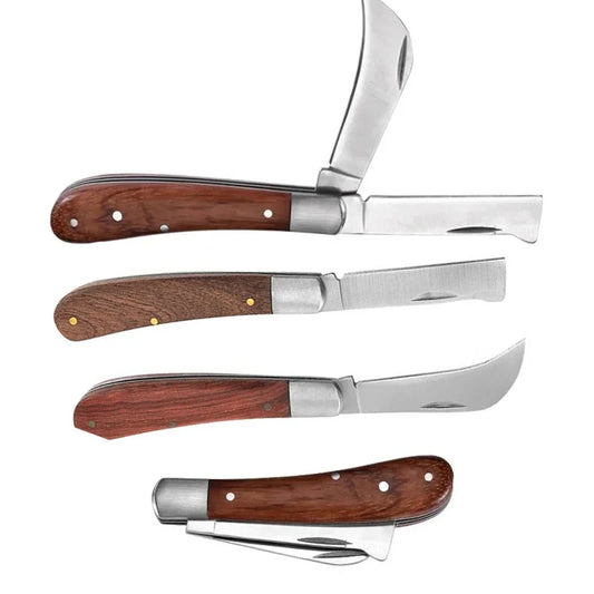Garden Grafting Knife – Stainless Steel Pruning & Grafting Tool with Wood Handle for Fruit Trees | Gardening Grafting Accessories