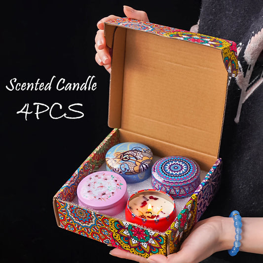 4pcs Scented Soy Candles – Crystal & Flower Jar Candle Set