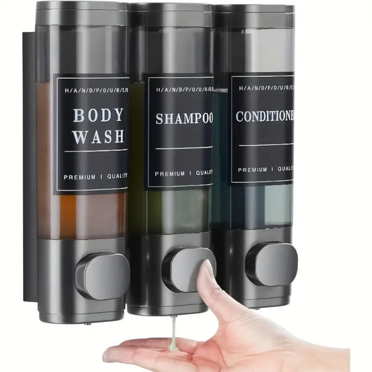 Triple Wall-Mounted Soap & Shampoo Dispenser (300ml x3)