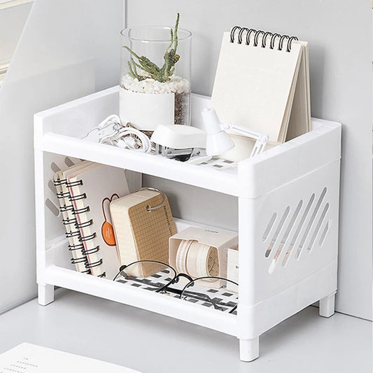 PP Desktop Double-Layer Storage Rack (White)