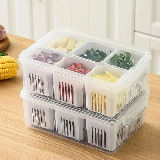 Refrigerator Fresh-Keeping Food Storage Box – Drain Basket for Vegetables, Fruits, Garlic, Ginger, Onion & Peppers