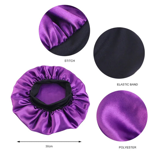 Women’s Satin Hair Bonnet – Wide-Brim Night & Bathing Cap with Elastic Band