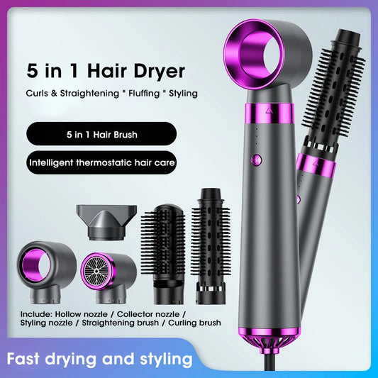 5-in-1 Electric Hair Dryer & Styler – Straightener, Curler, Blow Dryer with Negative Ion Care
