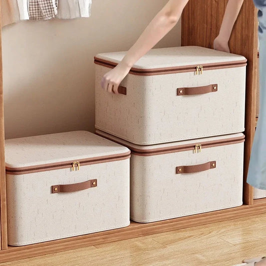 Zip Lidded Wardrobe Storage Bins – Collapsible Fabric Boxes for Clothes, Toys & Blankets

Short Tags: